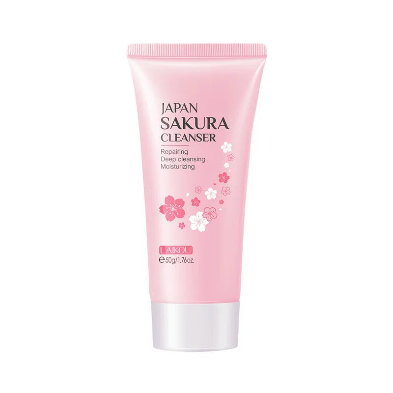 LAIKOU japon Sakura nettoyant doux nettoyage en profondeur contrôle de l'huile hydratant rétrécit les Pores visage soins de la peau nettoyant pour la peau 50g