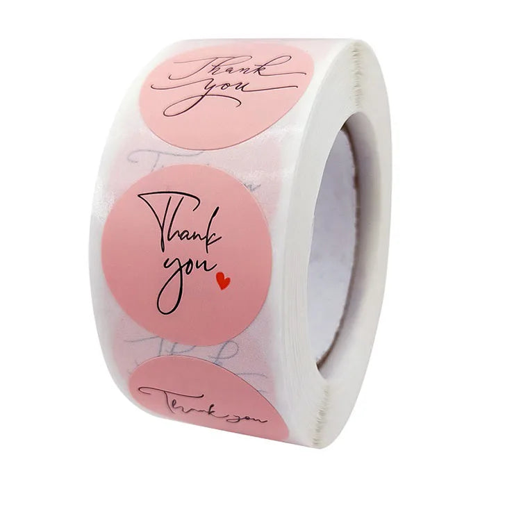 Autocollants en forme de cœur, 100 à 500 pièces, autocollants de remerciement pour affaires, autocollants d'emballage Merci, amour roulant pour la décoration d'emballage