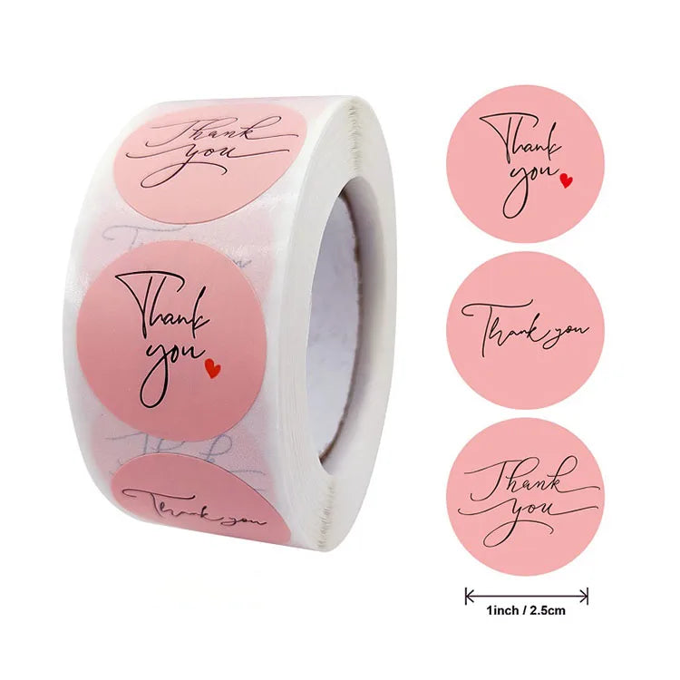 Autocollants en forme de cœur, 100 à 500 pièces, autocollants de remerciement pour affaires, autocollants d'emballage Merci, amour roulant pour la décoration d'emballage